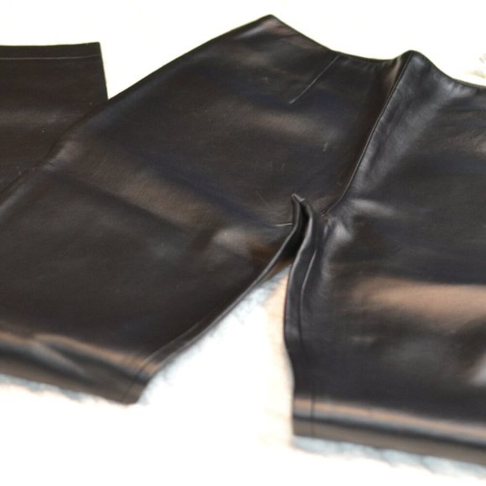 MB Designs sz 7 Black Thick Vegan Leather Pants Flat Front Boot Cut High Waist